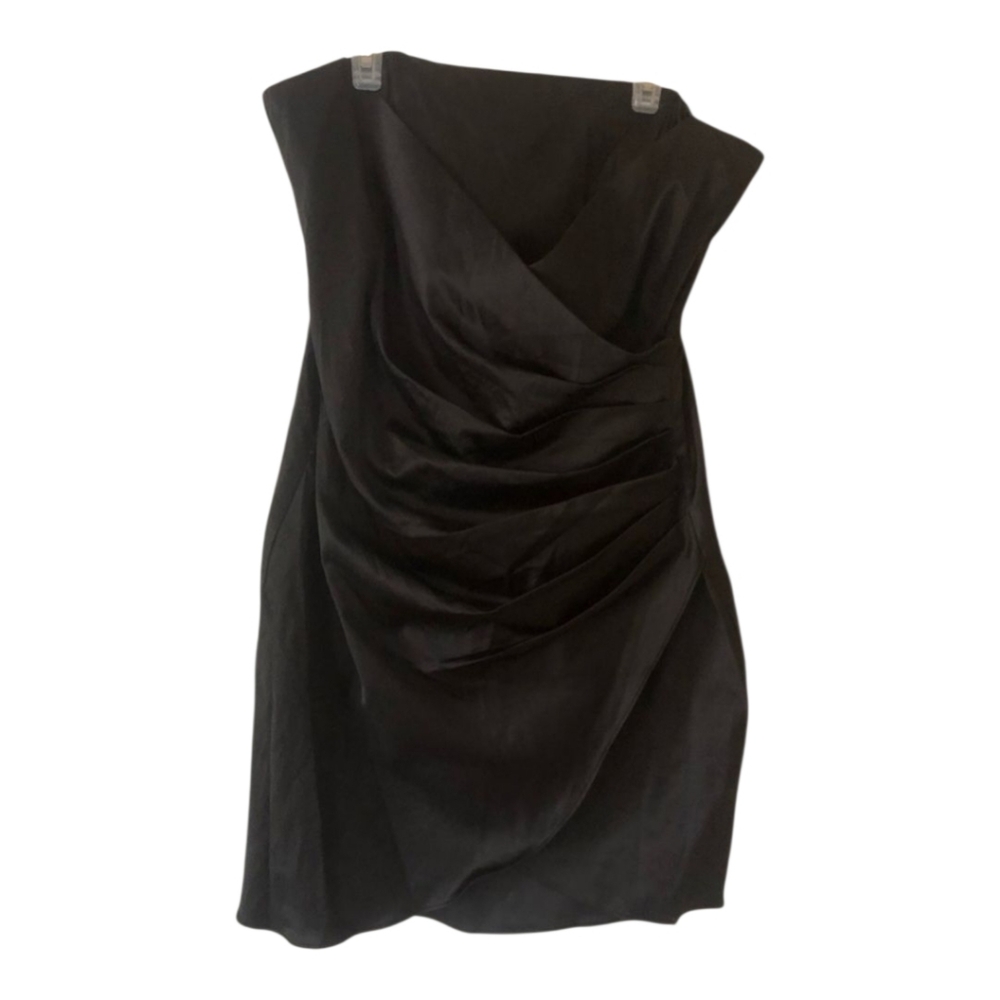 Speechless Black Strapless Draped Satin Bodycon Dress Size 13